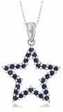 10k White Gold, September Birthstone, Lab Created Blue Sapphire Star Pendant, 18