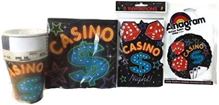 Casino Night Paper Products Party Kit Bundle - 4 Items: Cups, Invitations, Balloon and Napkins