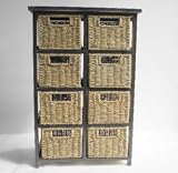 8 CHEST OF DRAWS WOODEN WICKER STORAGE UNIT CABINET.  UNIT: 48x29.5x72cm JY091100