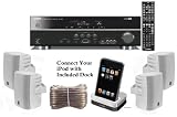 Yamaha RXV367 3D-Ready 5.1-Channel Digital Home Theater Audio/Video Receiver + Yamaha Universal iPod Dock + Set of 4 Yamaha All Weather Indoor / Outdoor 120 watt Wall Mountable Natural Sound 2-way Acoustic Suspension Speakers with Exclusive Dual Tweeters - White & Paintable + 100ft 16 AWG Speaker Wire