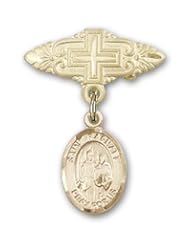 Gold Filled Baby Badge with St. Raphael the Archangel Charm and Badge Pin with Cross