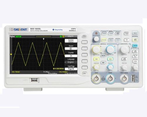 Siglent SDS1022DL 25MHz 7" Display Digital Storage Oscilloscope 2CH+1EXT 500MSa/s Real Time Sample Rate AC 100-240V, 45Hz-440Hz