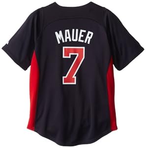 MLB Minnesota Twins Youth Joe Mauer 7 Cool Base Batting Practice Jersey, Small, Navy/Red