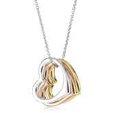 Sterling Silver Tri-Colored Floating Three Heart Pendant, 18"