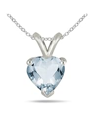 All-Natural Genuine 6 mm, Heart Shape Aquamarine pendant set in 14k White Gold
