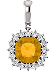 Platinum 8.00x8.00mm Antique Cushion Cut Citrine and Diamond Pendant -- LIFETIME WARRANTY