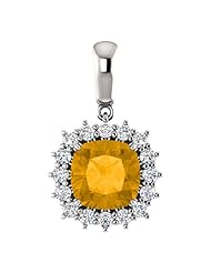10K White Gold 8.00x8.00mm Antique Cushion Cut Citrine and Diamond Pendant -- LIFETIME WARRANTY