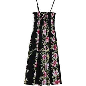 Hibiscus Plumeria Panel Ladies Hawaiian Aloha Smocked Sun Dress