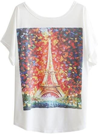 Pink Queen Women's Colorful Eiffel Tower Print Blouse Shirts