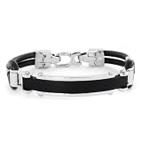 Black Rubber Cable Link Bracelet with Polished Stainless Steel Accents - 8 Inch