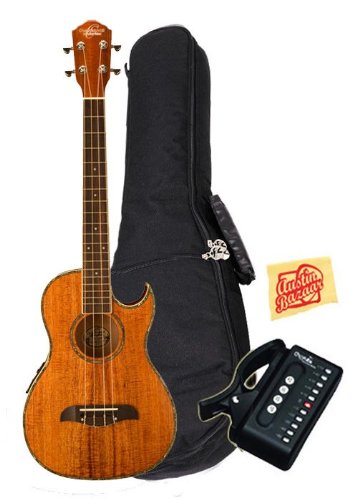 Oscar Schmidt by Washburn OU55CE Baritone Acoustic-Electric Ukulele Bundle with Gig Bag, Cherub Tuner, and Polishing Cloth - Hawaiian Koa Top, Back, and Sides