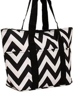 14.5" Chevron Microfiber Insulated Lunch Tote Shoulder Bag with Pockets (Black/White)