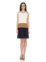 Cortefiel Vestido Plisado Cinturón (Marino / Crudo / Tostado)