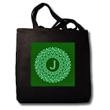 Jaclinart Monogram Vintage Mandala Damask Grunge - Monogram J hues of green mandala on deep green muted grunge damask - Tote Bags