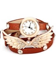 Light Brown Fashion Wing Crystal Rhinestone Women Bracelet Leather Quartz Watch DDStore