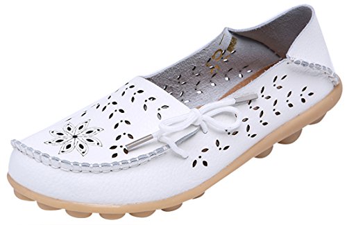 Serene Womens Leather Cowhide Hollow Out Casual Flat Driving Shoes Boat Loafers