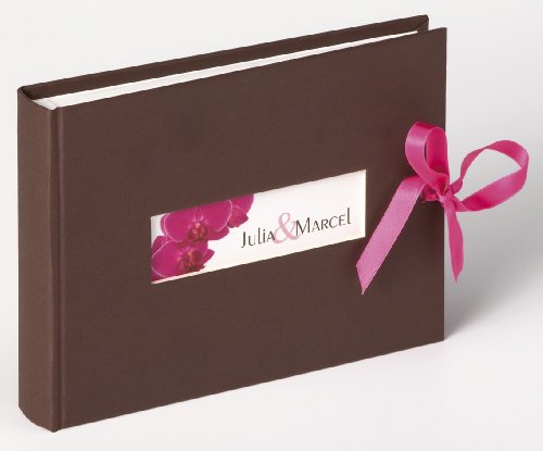 Walther FA-133 Hochzeitsalbum Orchidee, braun, mit Ausstanzung, Schleifenbindung in Geschenkbox, 22 x 16 cm, 40 wei&szlig;e Seiten