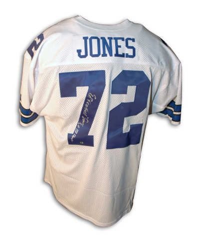 Autographed Ed Too Tall Jones Dallas Cowboys White Throwback Jersey Inscribed Sb Xxii Champs
