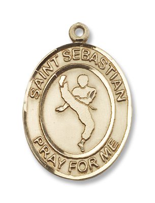 Gold Filled St. Sebastian Spors Athelete Karate Martial Arts Medal Pendant Charm with 24