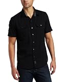 Calvin Klein Men's Textured Jacquard Plaid Woven Shirt, Black, XX-Large
