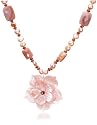 Sterling Silver Garnet, Freshwater Cultured Pearl and Mother-of-Pearl Flower Pendant, 16-18"