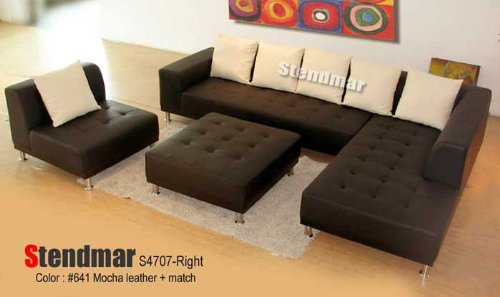 4PC MODERN EURO DESIGN ESPRESSO LEATHER SECTIONAL SOFA S4707R
