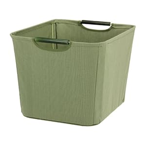 Household Essentials Open Tapered Bin with Wood Handles, Medium, Green