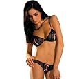 Sexy Black Lace Peek-a-Boo Bra and Crotchless Thong 2 Piece Set