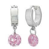 Pink Crystal Drop Stainless Steel Huggie Earrings