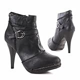 Damen Schuhe, STIEFELETTEN, PLATEAU, 10GH05, Synthetik in hochwertiger Leder Optik, Schwarz, Gr 36