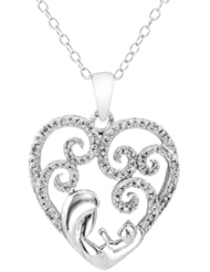 Sterling Silver White Diamond Heart Shape Pendant Necklace, 2.8gms (0.10 cttw, H-I Color, I1-I2 Clarity)