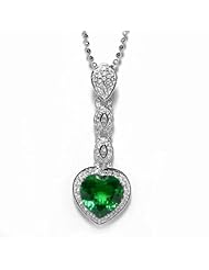 18K White Gold Emerald and Diamond Heart-Shaped Pendant -- LIFETIME WARRANTY
