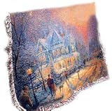 Thomas Kinkade Christmas Gathering Winter Throw Blanket Afghan Coverlet New Gift