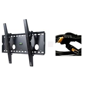 VideoSecu Black Tilting - Wall Mount Bracket Comes With Free 7FT HDMI Cable for Mitsubishi LT52133 LT-52133 LT52134 LT-52134 LT52144 LT-52144 LT52233 LT-52233 LT52244 LT-52244 - Flat Screen LCD HDTV TV