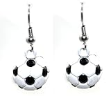 Sporty 3d Black & White Soccer Ball Charm Earrings with Black Crystals
