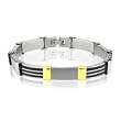 Men's 18k Gold and Stainless Steel Black Robber Bracelet Bangle (Length 7.5 and Width 9mm)