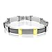 Men's 18k Gold and Stainless Steel Black Robber Bracelet Bangle (Length 7.5 and Width 9mm)
