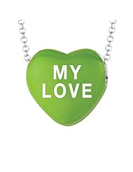 Sterling Silver 17mm Green enamel Sweethearts MY LOVE Heart Pendant
