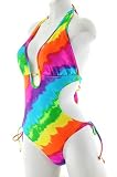Hippie Tie Dye Halter Tie Side Monokini Swimsuit with Removable Soft Cups