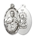 Sterling Silver Scapular Medal Pendant Sacred Heart of Jesus Christ God Lady of Mount Carmel With 24" Stainless Steel Chain