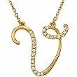 14k Yellow Gold Versatile V Initial Diamond Necklace