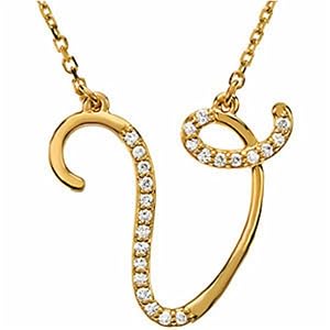 14k Yellow Gold Versatile V Initial Diamond Necklace