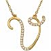 14k Yellow Gold Versatile V Initial Diamond Necklace