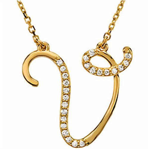 14k Yellow Gold Versatile V Initial Diamond Necklace