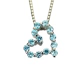 Aquamarine Cubic Zirconia Journey Heart CAREFREE Sterling Silver Pendant Necklace