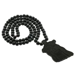 Black Colored Wood Jesus Necklace - 33'' Necklace - 2 x 3.25'' Pendant