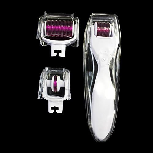 Beatuy Union 3-in-1 Facial Skin Care Roller with 3 Separated Roller Heads of Different Needles Count for Acne Scars, Stretch Marks, Wrinkles, Eyes Pouches, Body, Hair Loss, Cellulite, Scalp,Freckle (0.5mm, Purple Head White Handle)