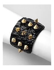 Black Leather Bracelet In Brass