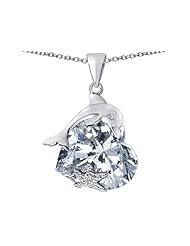Original Star K (tm) Lucky Dolphin and StarFish Pendant with Heart Shape Simulated Diamond in 925 Sterling Silver