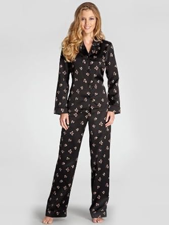 La Senza Winter Bloom Satin PJ Pyjama - Size: 16 - Color: black with red: Amazon.co.uk: Clothing